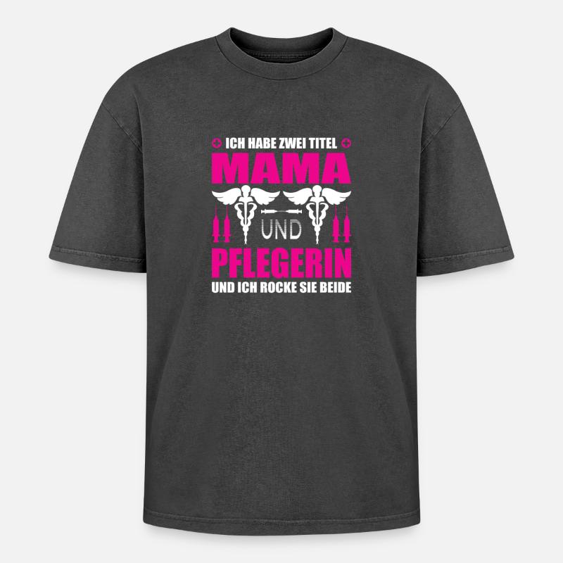 Mama und Pflegerin - Oversized Unisex Premium Acid-Washed T-Shirt - Schwarz Acid Wash