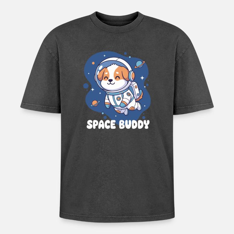 Chien astronaute compagnon de l’espace - T-shirt Premium unisexe oversize acid-washed - noir délavé acide