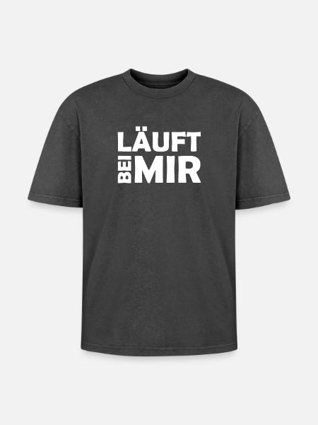 Runs with me - Cool saying - Running - Oversized Unisex Premium Acid-Washed T-Shirt - acid washed black
