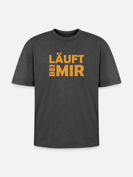 Runs with me - Cool saying - Running - Oversized Unisex Premium Acid-Washed T-Shirt - acid washed black