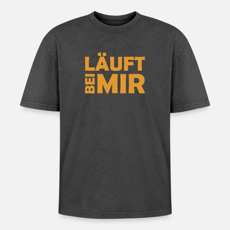 Läuft bei mir - Cooler Spruch - Laufen - Oversized Unisex Premium Acid-Washed T-Shirt - Schwarz Acid Wash
