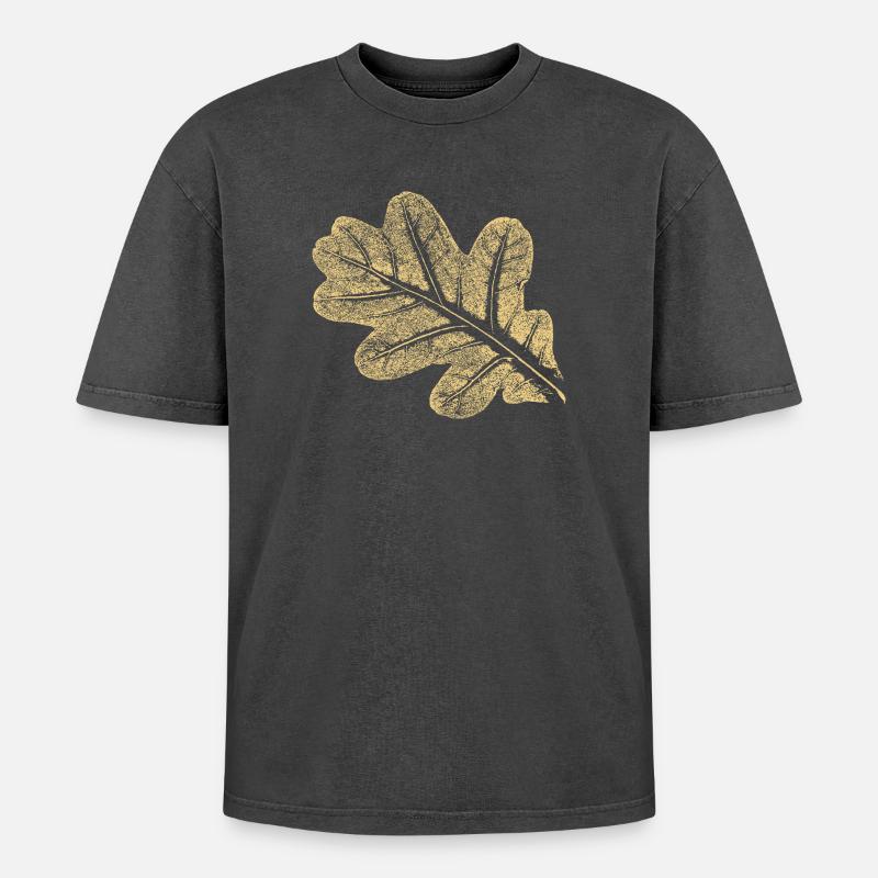 Blatt - Eiche / Botanik & Natur  - Oversized Unisex Premium Acid-Washed T-Shirt - Schwarz Acid Wash