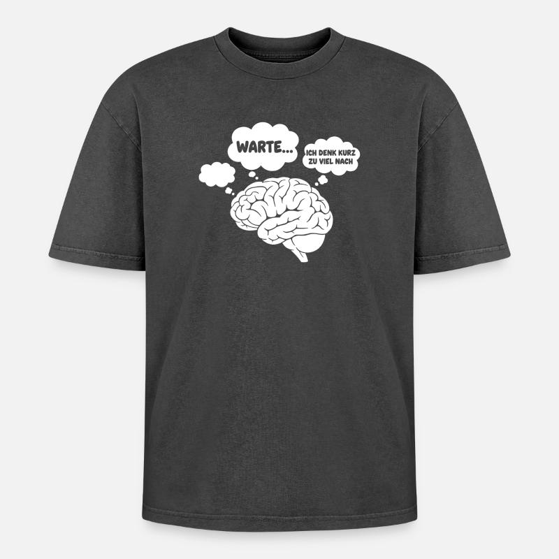 GehirnGedanken Comic - Oversized Unisex Premium Acid-Washed T-Shirt - Schwarz Acid Wash