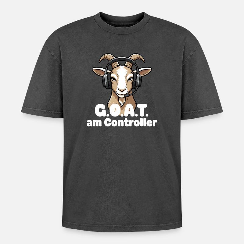 GOAT am Controller - Oversized Unisex Premium Acid-Washed T-Shirt - Schwarz Acid Wash