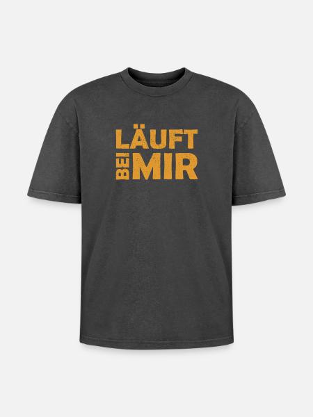 Runs with me - Cool saying - Running - Oversized Unisex Premium Acid-Washed T-Shirt - acid washed black