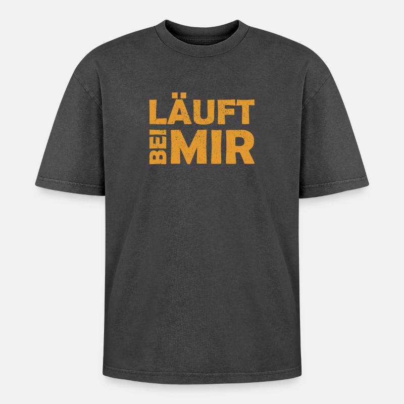 Runs with me - Cool saying - Running - Oversized Unisex Premium Acid-Washed T-Shirt - acid washed black