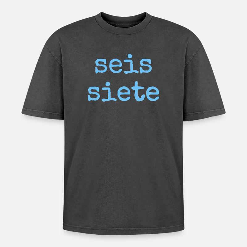 Seis Siete – Spanisch 67 - Oversized Unisex Premium Acid-Washed T-Shirt - Schwarz Acid Wash