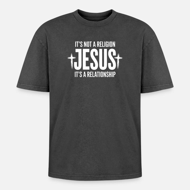 Jesus Relationship Graphic Tee - Oversized Unisex Premium Acid-Washed T-Shirt - acid washed black