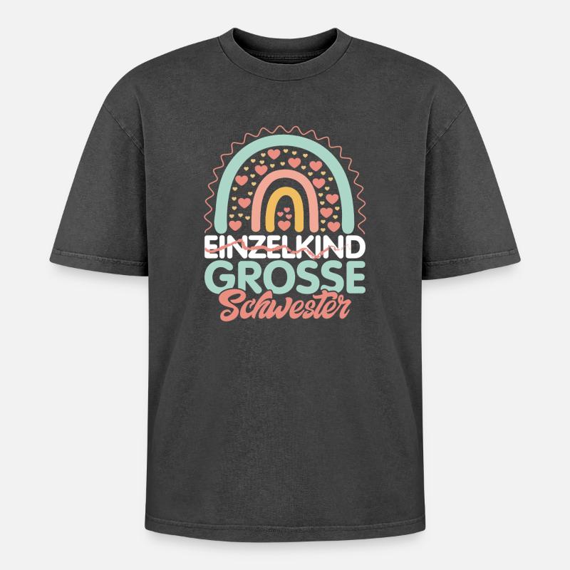 Einzelkind Grosse Schwester Rainbow Geburt - Oversized Unisex Premium Acid-Washed T-Shirt - Schwarz Acid Wash