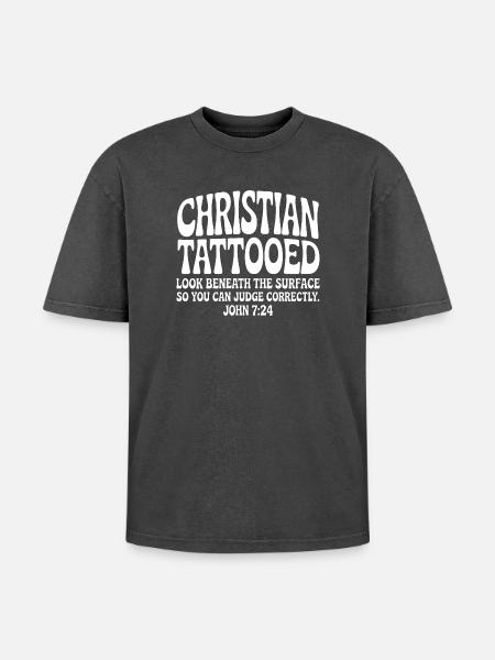 Christian Tattooed Look Beneath Surface - Oversized Unisex Premium Acid-Washed T-Shirt - acid washed black