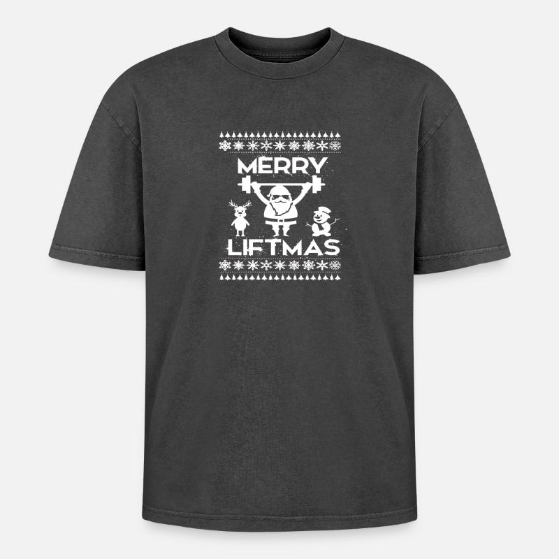 Weihnachtskraft Santa hebt Gewichte - Oversized Unisex Premium Acid-Washed T-Shirt - Schwarz Acid Wash