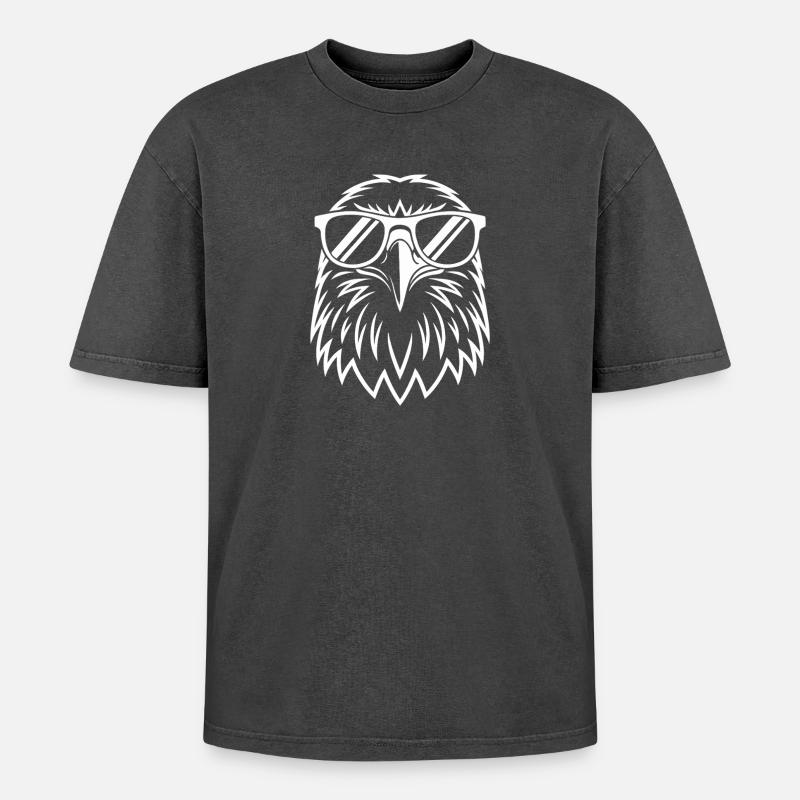 Aviator Eagle Sonnenbrille - Oversized Unisex Premium Acid-Washed T-Shirt - Schwarz Acid Wash