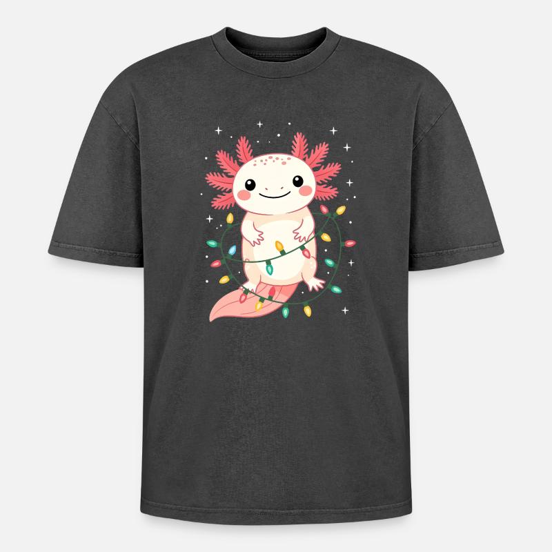 Pull de Noël Axolotl Drôle Mignon - T-shirt Premium unisexe oversize acid-washed - noir délavé acide