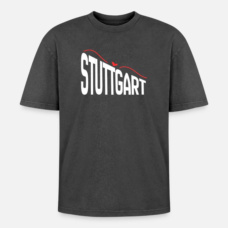 Stuttgart - Oversized Unisex Premium Acid-Washed T-Shirt - acid washed black