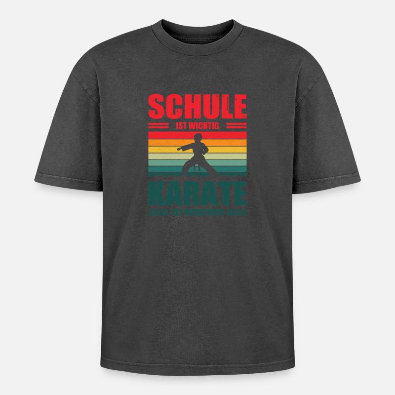 Kinder Karate Training Geschenke - Oversized Unisex Premium Acid-Washed T-Shirt - Schwarz Acid Wash