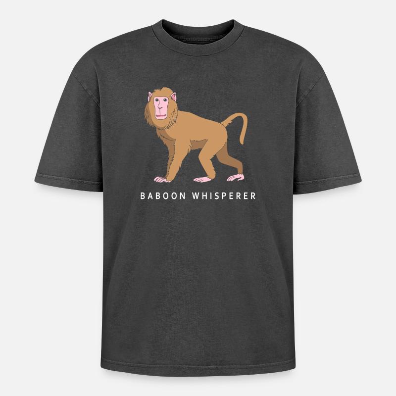 Baboon Baboon Primate Monkey Monkey - Oversized Unisex Premium Acid-Washed T-Shirt - acid washed black