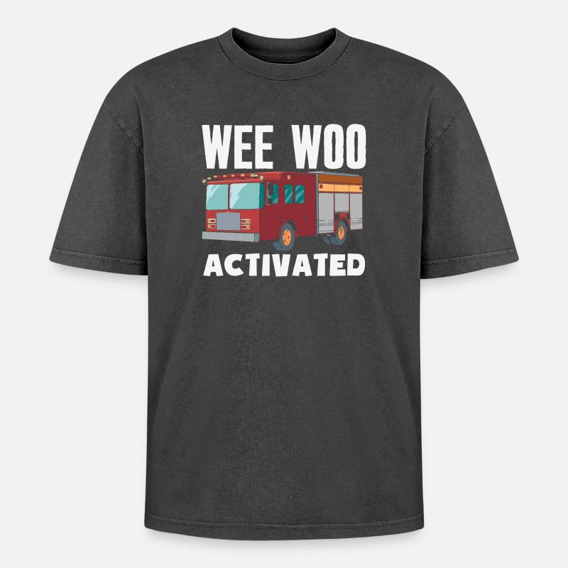 Wee Woo Squad Fire Tiny Feuerwehrmann - Oversized Unisex Premium Acid-Washed T-Shirt - Schwarz Acid Wash