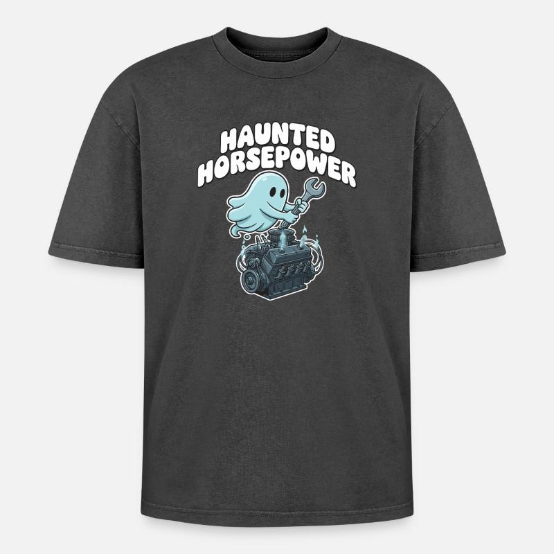 Dessin animé Ghost Engine Hanting Engine - T-shirt Premium unisexe oversize acid-washed - noir délavé acide
