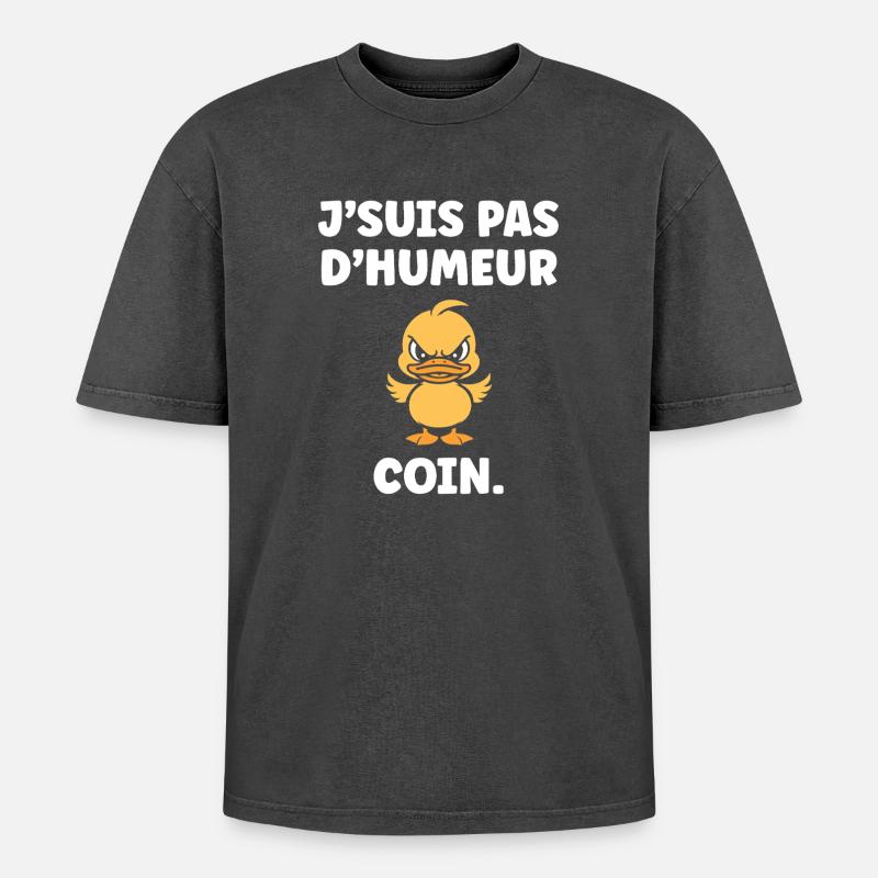 Grumpy Duck MÜNZ - Oversized Unisex Premium Acid-Washed T-Shirt - Schwarz Acid Wash