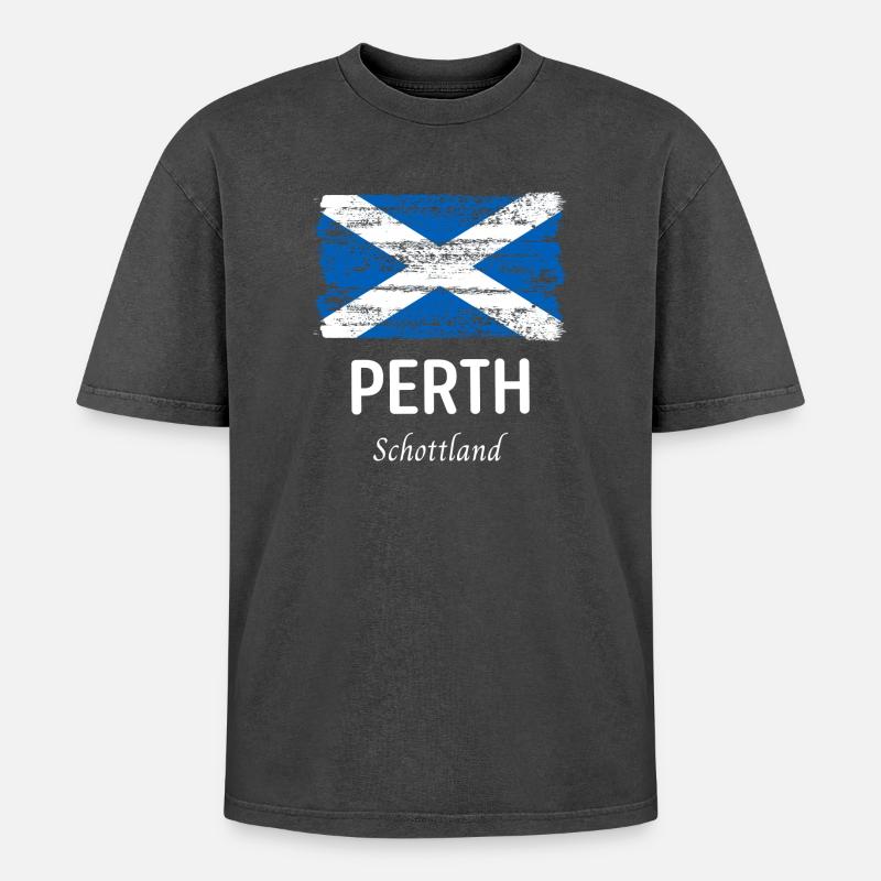 Perth - Oversized Unisex Premium Acid-Washed T-Shirt - Schwarz Acid Wash