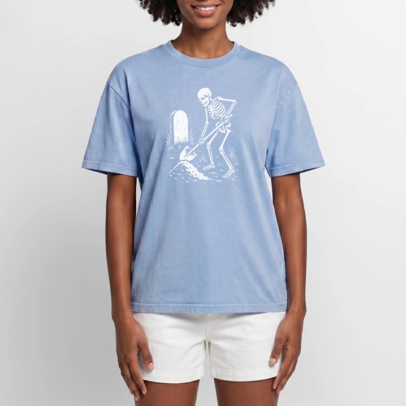 Skeleton Digging in Graveyard Oversized Unisex Premium Acid-Washed T-Shirt