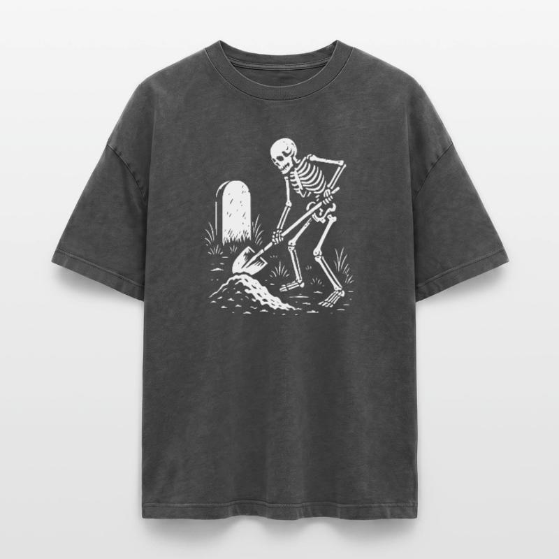 Skeleton Digging in Graveyard Oversized Unisex Premium Acid-Washed T-Shirt