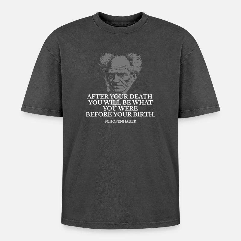 Schopenhauer Geburts- und Todeszitat - Oversized Unisex Premium Acid-Washed T-Shirt - Schwarz Acid Wash