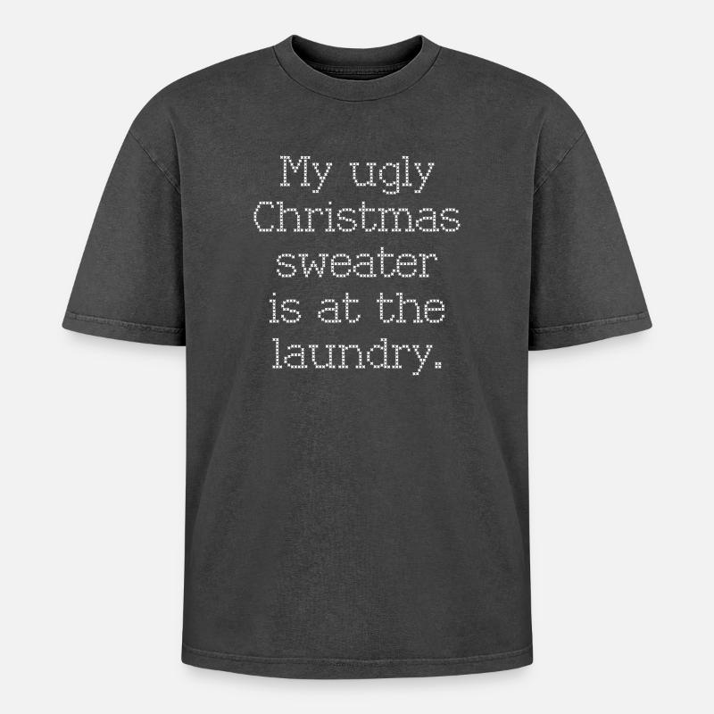 Lustiger Weihnachtspullover  - Oversized Unisex Premium Acid-Washed T-Shirt - Schwarz Acid Wash