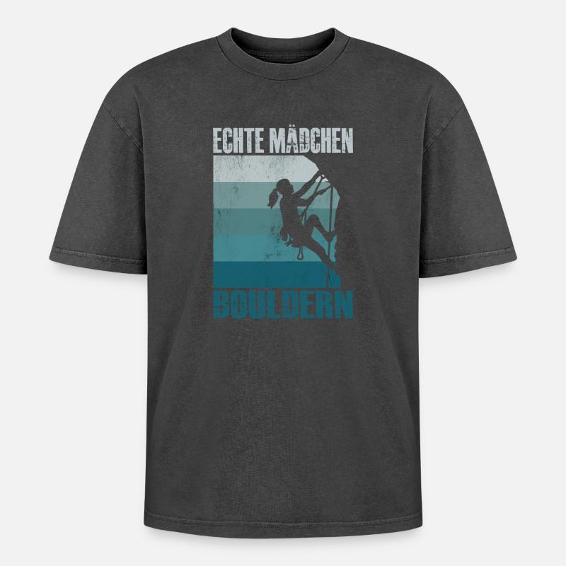Bouldern Geschenke Klettern Kletterer Boulderer - Oversized Unisex Premium Acid-Washed T-Shirt - Schwarz Acid Wash