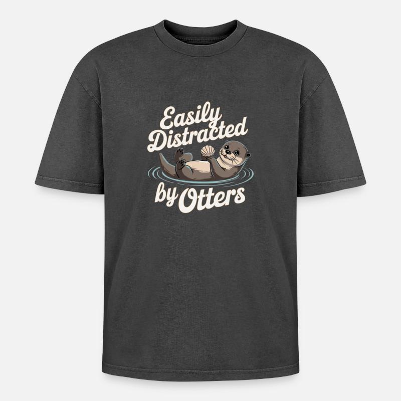 Easily Distracted by Otters - Oversized Unisex Premium Acid-Washed T-Shirt - Schwarz Acid Wash
