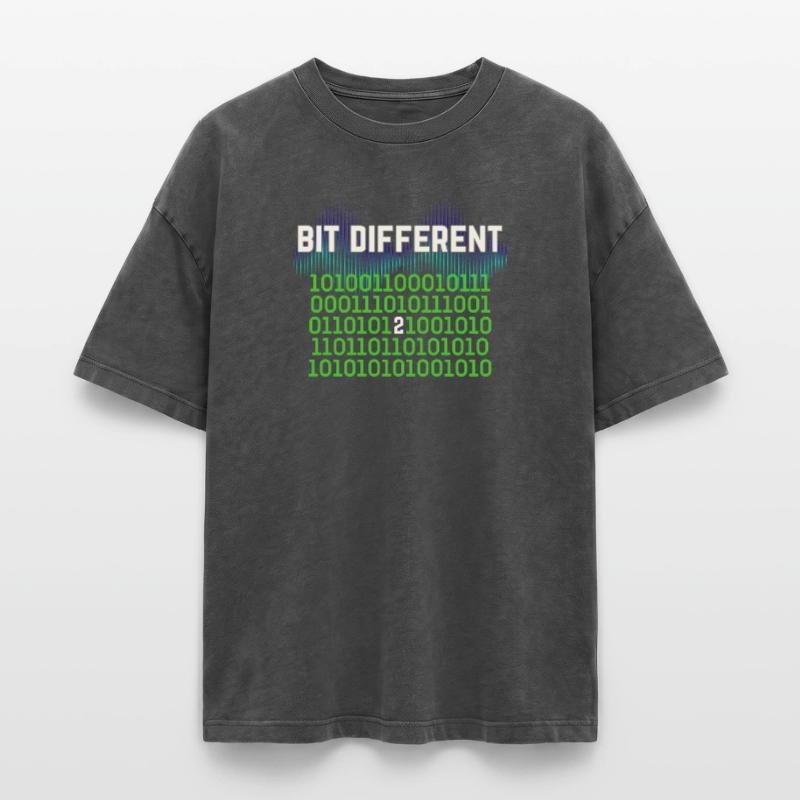 Bit Different - Nerdy Binary Error Design Oversized Unisex Premium Acid-Washed T-Shirt