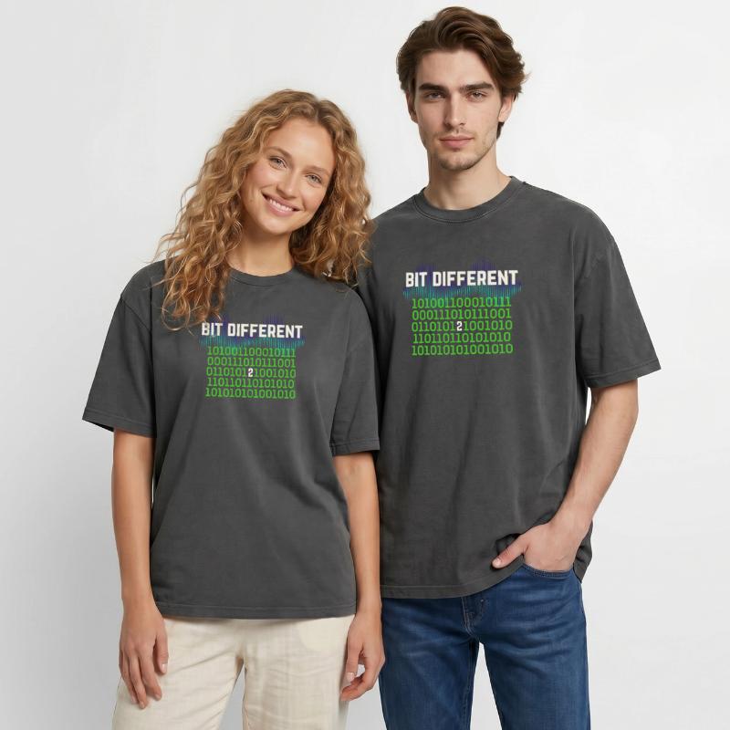 Bit Different - Nerdy Binary Error Design Oversized Unisex Premium Acid-Washed T-Shirt