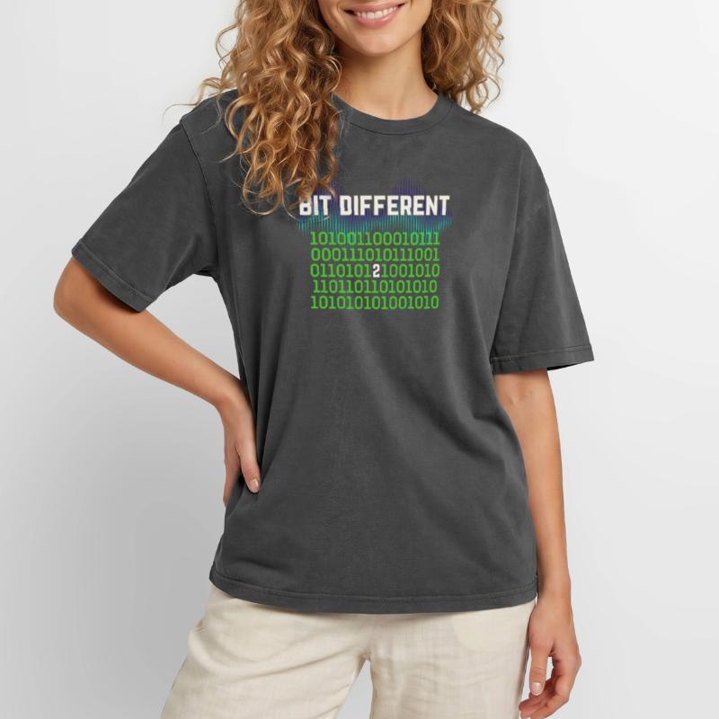 Bit Different - Nerdy Binary Error Design Oversized Unisex Premium Acid-Washed T-Shirt
