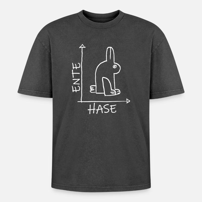 Bunnies Ducks Head Illusion - Optical Illusion - Oversized Unisex Premium Acid-Washed T-Shirt - acid washed black