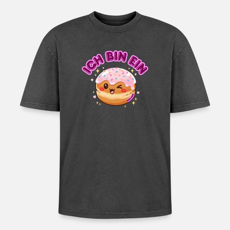 Ich bin ein Berliner - Oversized Unisex Premium Acid-Washed T-Shirt - Schwarz Acid Wash