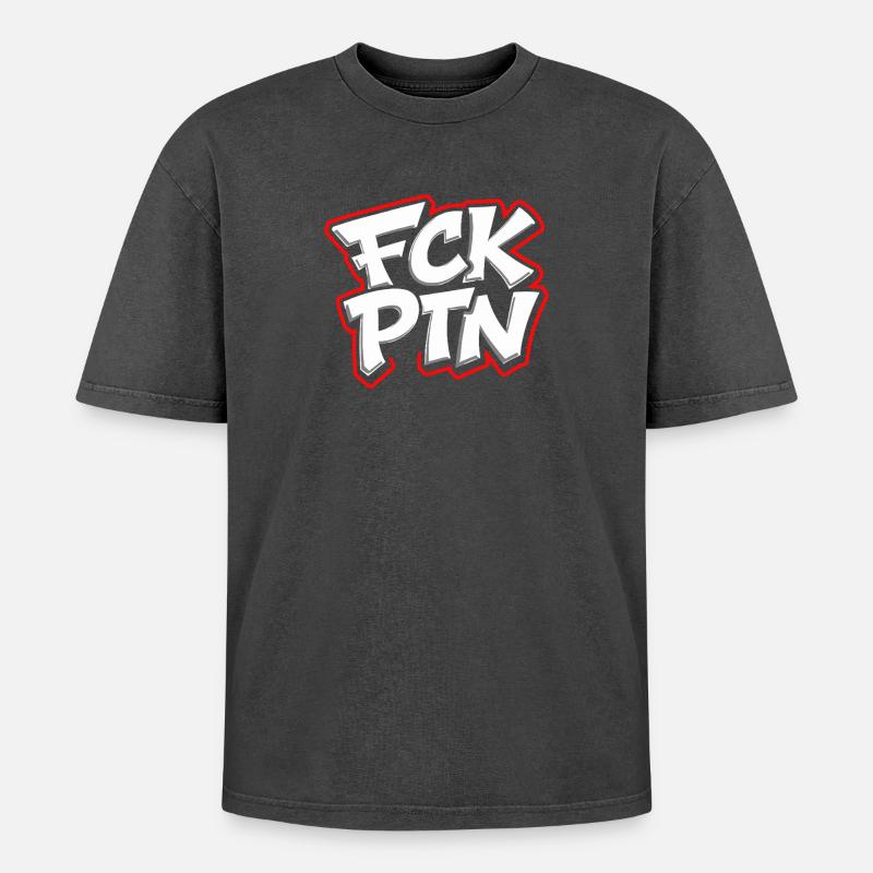 FCK PTN Anti Putin Statement - Oversized Unisex Premium Acid-Washed T-Shirt - Schwarz Acid Wash