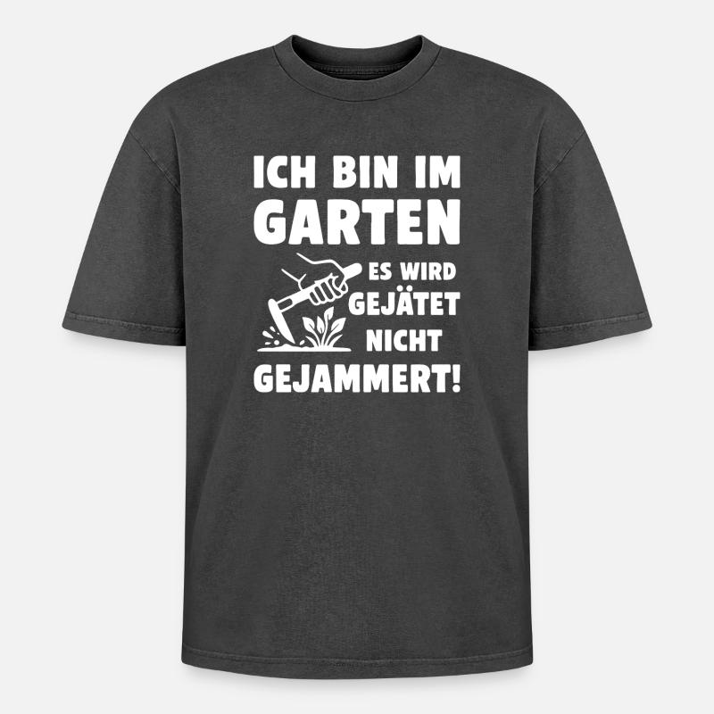 Im Garten wird gejätet statt gejammert - Oversized Unisex Premium Acid-Washed T-Shirt - Schwarz Acid Wash
