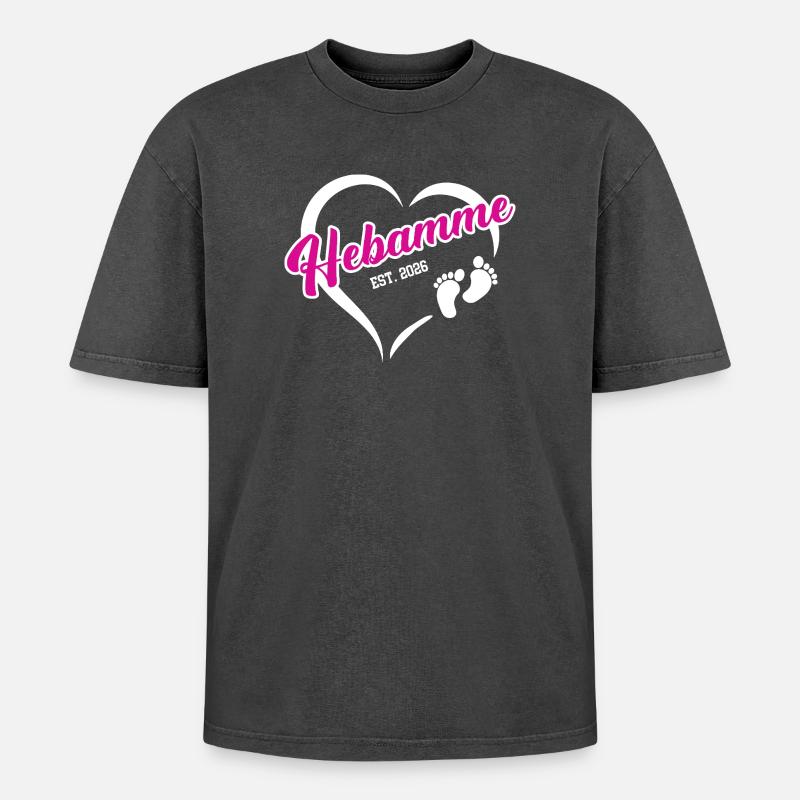 Hebamme 2026 Beruf Hebammenstudium Geburtshilfe - Oversized Unisex Premium Acid-Washed T-Shirt - Schwarz Acid Wash