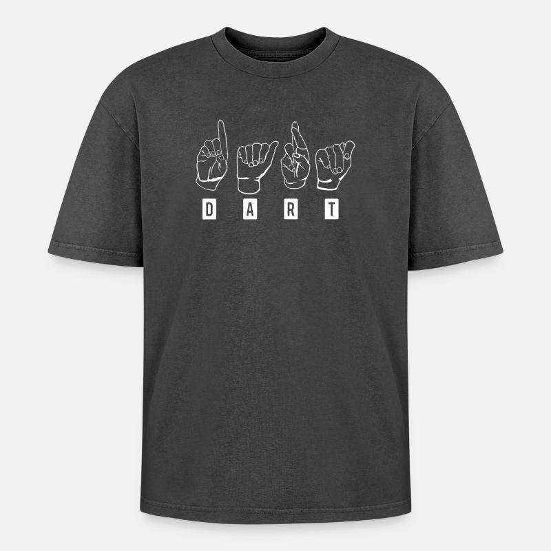 Dart,Darts,Dart-Gebärdensprache_Wei ß - Oversized Unisex Premium Acid-Washed T-Shirt - acid washed black