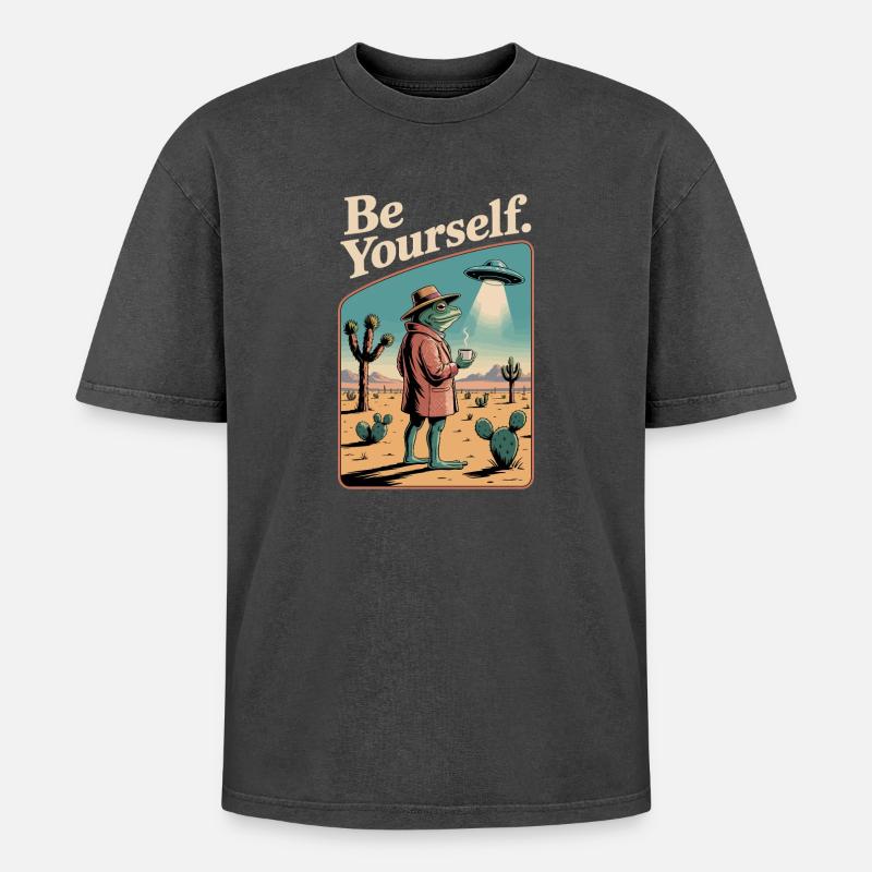 Sei du selbst, cooler Kröte. - Oversized Unisex Premium Acid-Washed T-Shirt - Schwarz Acid Wash