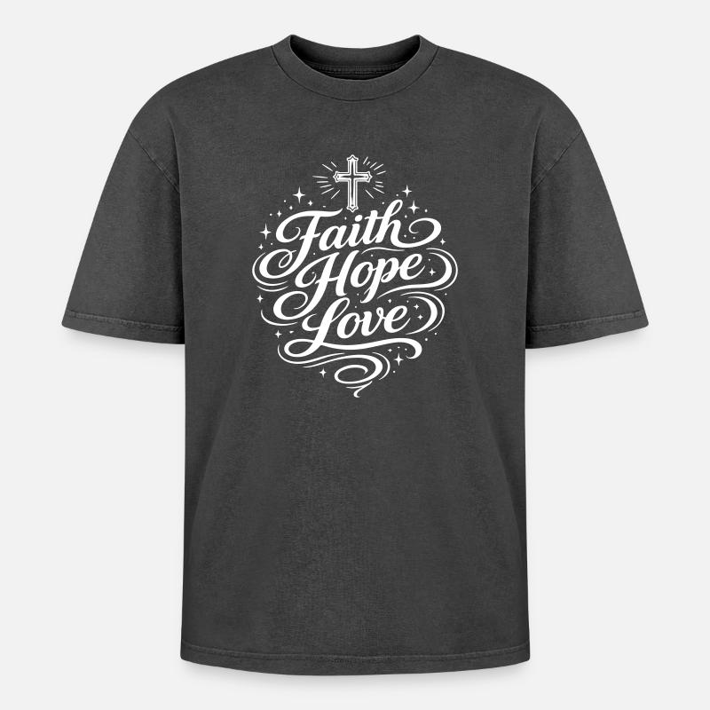 Glaube Hoffnung Liebe Christlich - Oversized Unisex Premium Acid-Washed T-Shirt - Schwarz Acid Wash