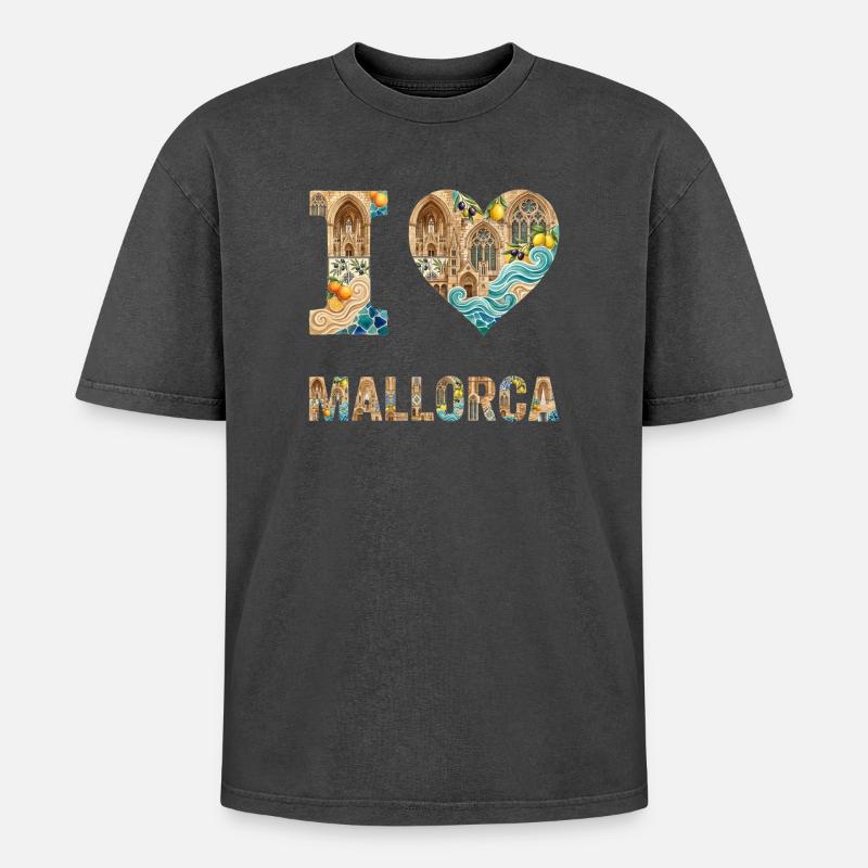 Mallorca – Mediterranean Architecture - Oversized Unisex Premium Acid-Washed T-Shirt - acid washed black