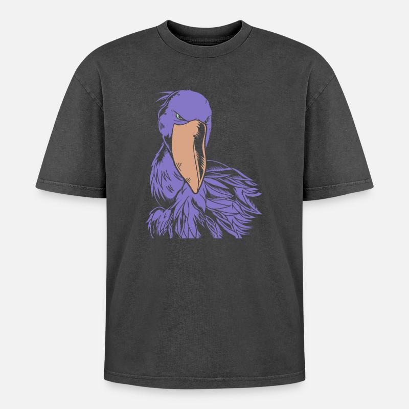 Schuhschnabel Vogel Shoebill - Oversized Unisex Premium Acid-Washed T-Shirt - Schwarz Acid Wash