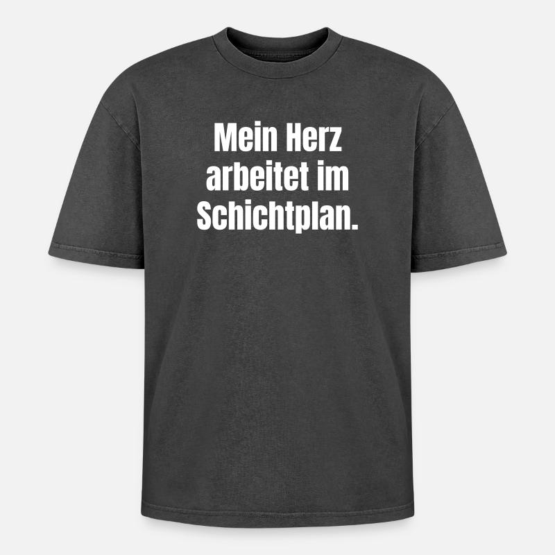 Schichtplan-Herz - Oversized Unisex Premium Acid-Washed T-Shirt - Schwarz Acid Wash