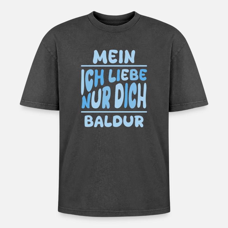 Mann Baldur - Oversized Unisex Premium Acid-Washed T-Shirt - Schwarz Acid Wash