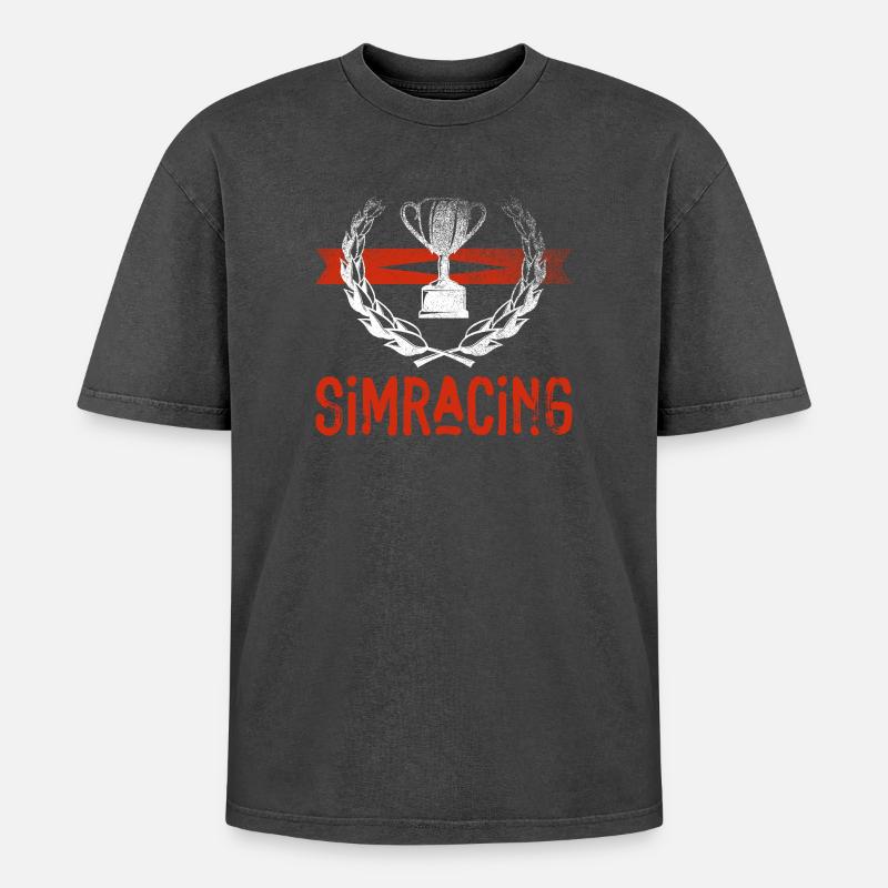 Sim Racing Trophy Emblem - Oversized Unisex Premium Acid-Washed T-Shirt - acid washed black