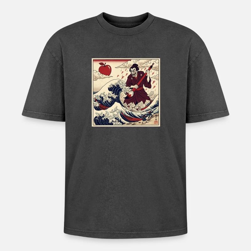 Samurai Teacher F Notes Tsunami Wave - Oversized Unisex Premium Acid-Washed T-Shirt - acid washed black