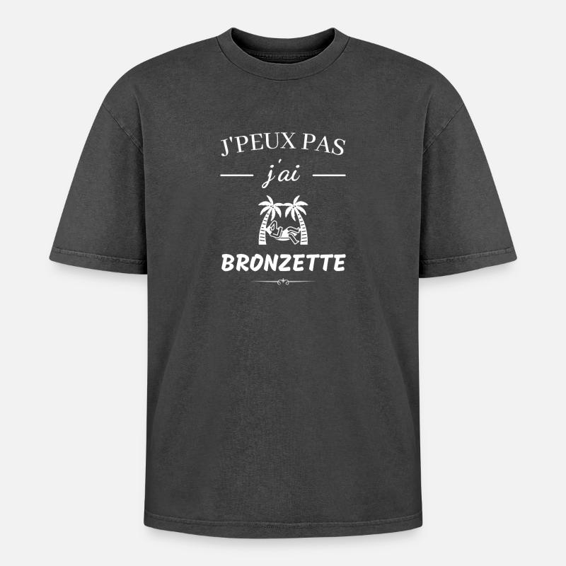 I can't I tan - Oversized Unisex Premium Acid-Washed T-Shirt - acid washed black