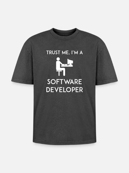 Trust Me I'm a Software Developer - Oversized Unisex Premium Acid-Washed T-Shirt - acid washed black