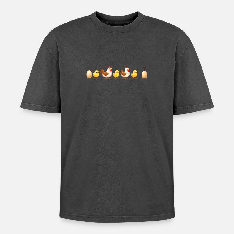 Evolution oeuf poussin poule darwin - T-shirt Premium unisexe oversize acid-washed - noir délavé acide